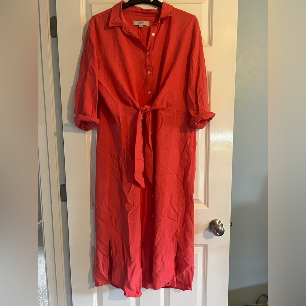 Loft Shirt Dress in Coral